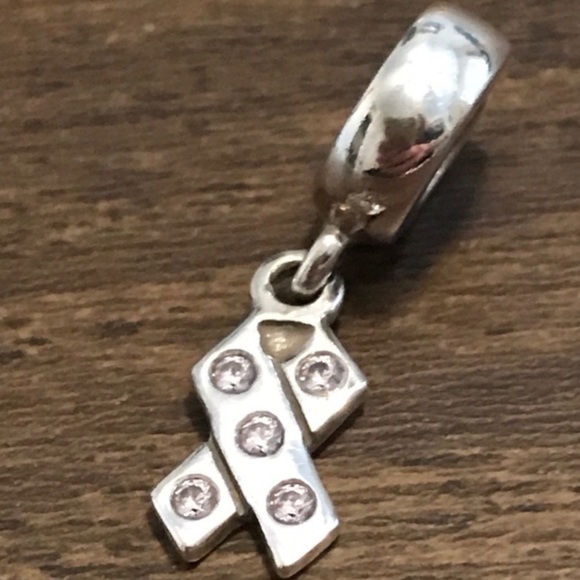 Pandora Pink CZ Breast Cancer Awareness Ribbon Retired Dangle Bead Charm - Picture 1 of 4